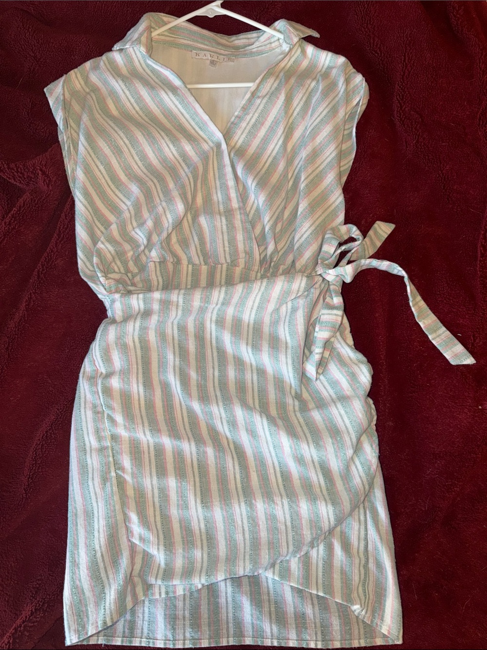 Karlie Pastel Stripe Wrap Mini Dress in Mint, Pink & Cream